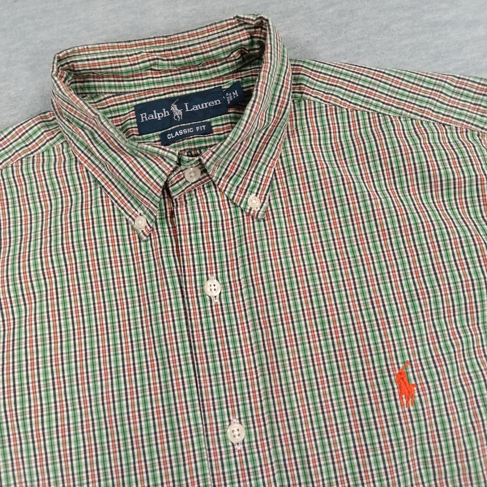Ralph Lauren Mens Classic Fit Plaid Short Sleeve Button Down Shirt Green Medium